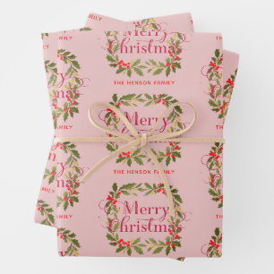 Eleganter Weihnachtsstern-Kranz Frohe Weihnachten Geschenkpapier Set