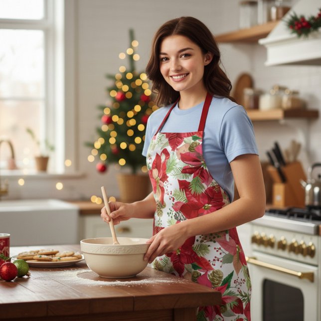 Eleganter Weihnachtsurlaub Poinsettia Pine Cone Schürze (Von Creator hochgeladen)