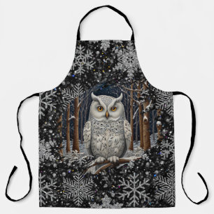 Eleganter Weihnachtsweißer Waldkauz Winterwald Schürze