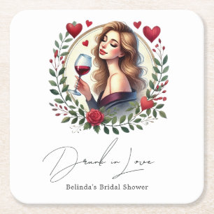 Eleganter Wein, betrunken vor Liebe, Brautdusche Rechteckiger Pappuntersetzer