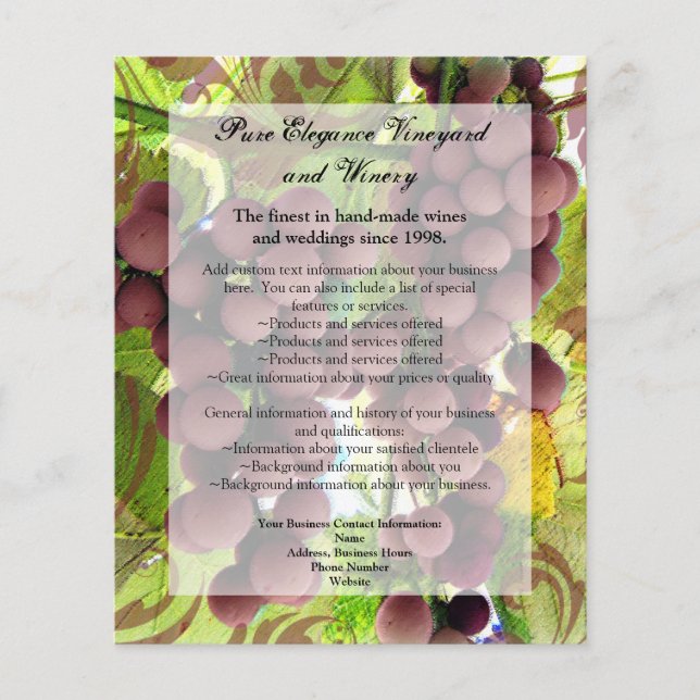 Eleganter Weinberg Lila/Grüne Trauben Hochzeit Flyer (Vorne)