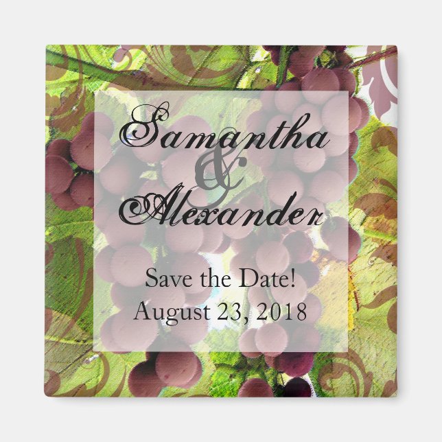 Eleganter Weinberg Lila/Grüne Trauben Hochzeit Magnet (Vorne)