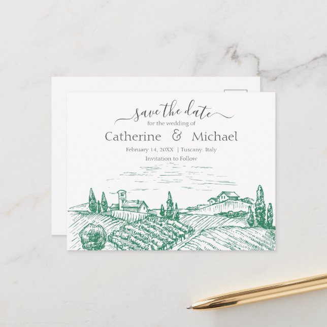 Eleganter Weingarten Hochzeit retten Datum Ankündigungspostkarte (Vorderseite/Rückseite Beispiel)
