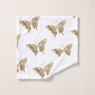 Eleganter Weiß-und Goldschmetterling Waschlappen