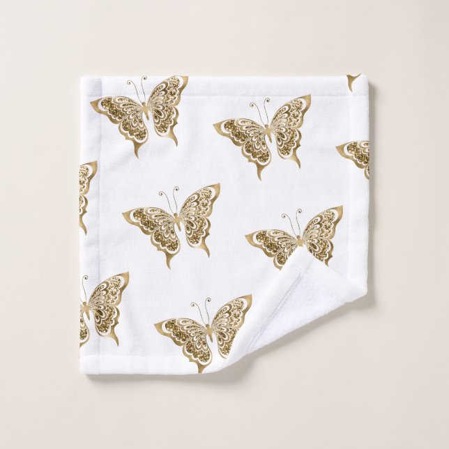 Eleganter Weiß-und Goldschmetterling Waschlappen (Waschlappen)