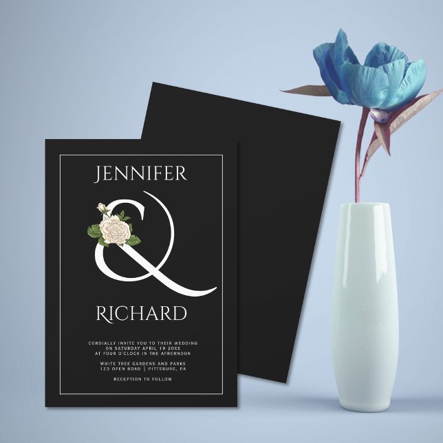 Eleganter weißer Ampersand, Schwarze Hochzeit mit  Einladung (Von Creator hochgeladen)