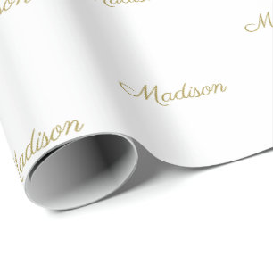 Eleganter, weißer, benutzerdefinierter Skriptname Geschenkpapier