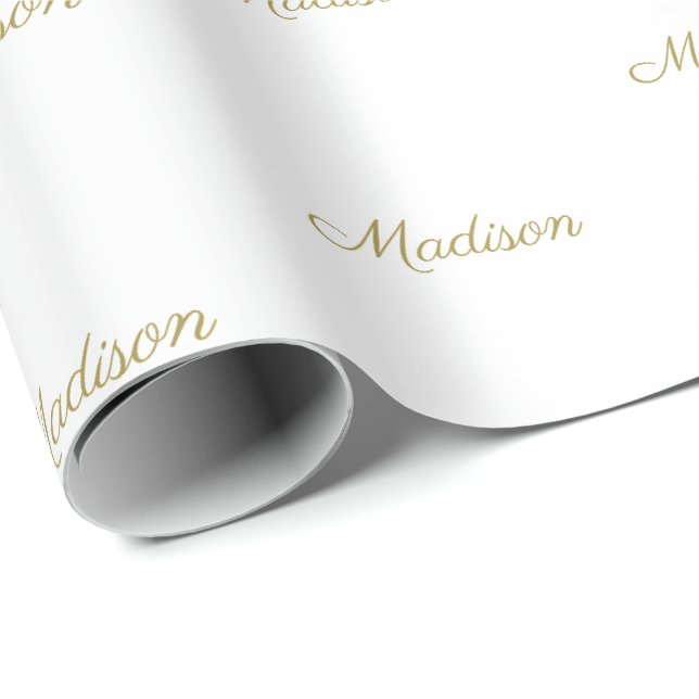 Eleganter, weißer, benutzerdefinierter Skriptname  Geschenkpapier (Rolleneckpunkt)