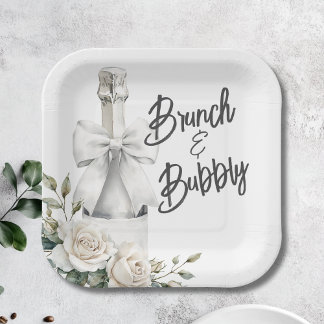 Eleganter Weißer Blumenbrunch und Bubbly Stickers Pappteller