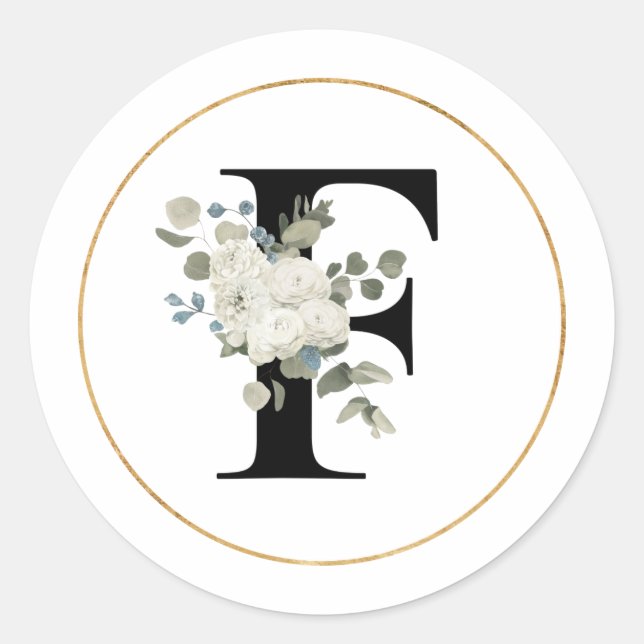 Eleganter weißer Blumenmonogramm Buchstabe F auf W Runder Aufkleber (Vorderseite)