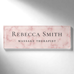 Eleganter, weißer Bordeaux-Rosa Marmor Namenschild