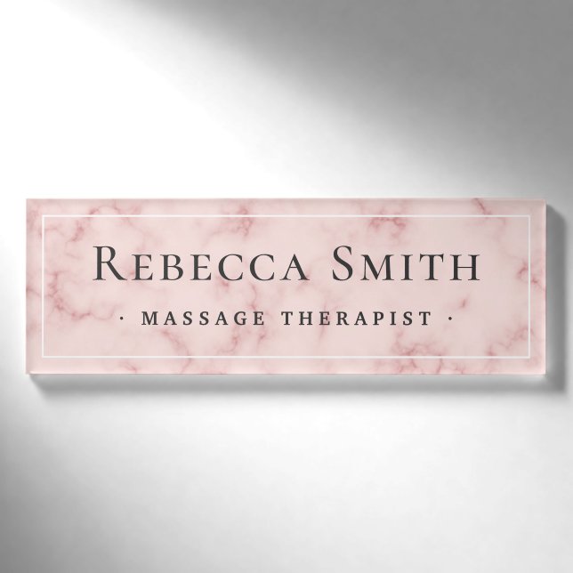 Eleganter, weißer Bordeaux-Rosa Marmor Namenschild (Vorderseite)