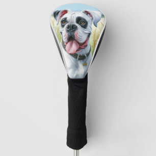 Eleganter weißer Boxerhund im blühenden Feld Golf Headcover