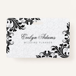 Eleganter weißer Damask und schwarze Spitze Ausweis