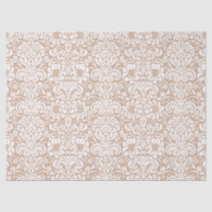 Eleganter weißer Damaskus mit Blumen über dem Hint Seidenpapier
