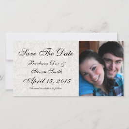 eleganter weißer Damast-Spitzenbrokat Save The Date