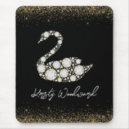 Eleganter Weißer Diamant Schwan auf schwarzem Hint Mousepad