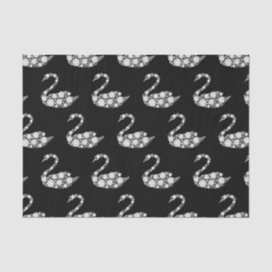 Eleganter weißer Diamant-Schwan auf schwarzem Hint Seidenpapier