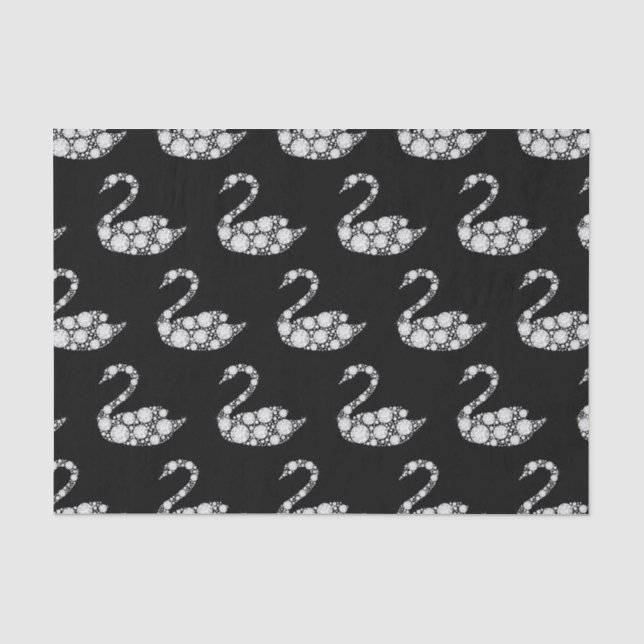 Eleganter Weißer Diamant Schwan auf schwarzem Hint Seidenpapier (Vorderseite)