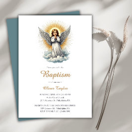 Eleganter Weißer Engel Religiöse Christliche Taufe Einladung