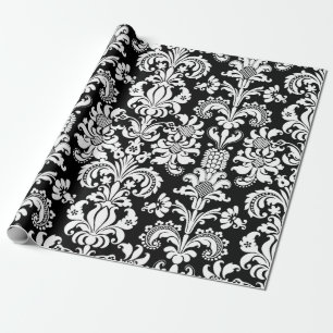 Eleganter weißer Flora Damaskus Schwarzer Hintergr Geschenkpapier