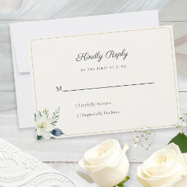 Eleganter Weißer Floraler Grün QR Code RSVP Karte