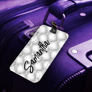 Eleganter weißer funkelnder Glitter-Hochzeit-Jahre Gepäckanhänger