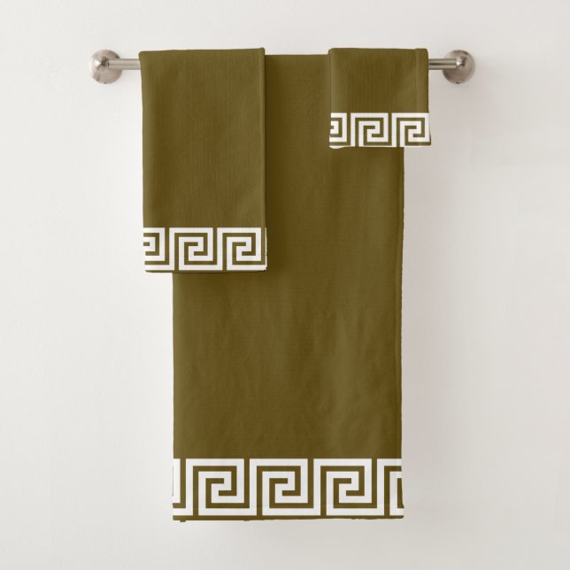Eleganter weißer geometrischer Musterrahmen auf br Badhandtuch Set (Insitu)