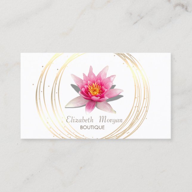 Eleganter weißer, goldfarbener Lotus Visitenkarte (Vorderseite)
