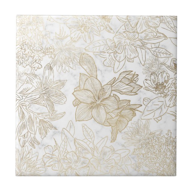 Eleganter, weißer Goldmarmor mit Blumen Fliese (Vorderseite)
