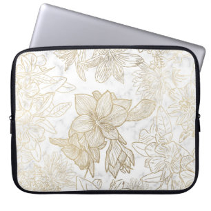 Eleganter, weißer Goldmarmor mit Blumen Laptopschutzhülle