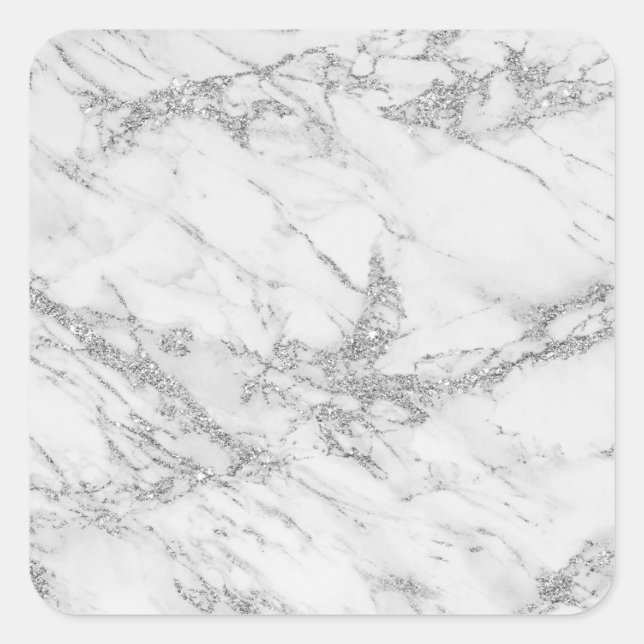 Eleganter, weißer, grauer Glitzer Quadratischer Aufkleber (Vorderseite)
