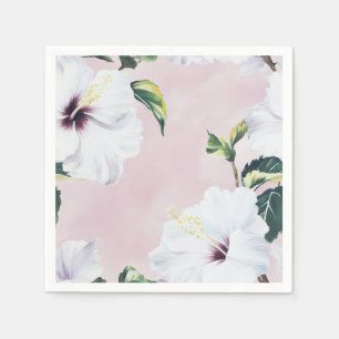 Eleganter weißer Hibiskus auf weichrosa Hintergrun Serviette