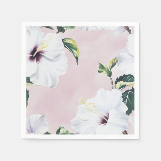 Eleganter weißer Hibiskus auf weichrosa Hintergrun Serviette (Vorderseite)