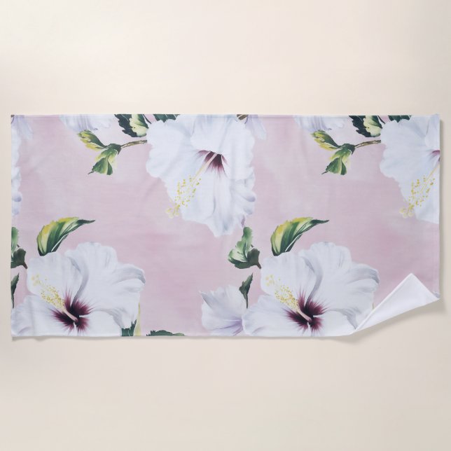Eleganter weißer Hibiskus auf weichrosa Hintergrun Strandtuch (Vorderseite)