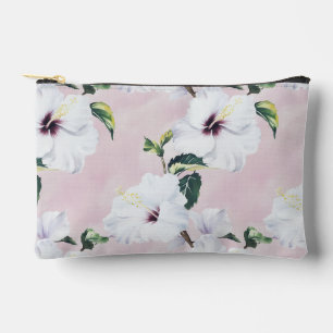 Eleganter weißer Hibiskus auf weichrosa Hintergrun Zubehörtasche