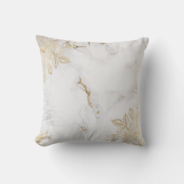 Eleganter weißer Imitatgoldchic-Marmorluxus mit Kissen (Vorderseite)
