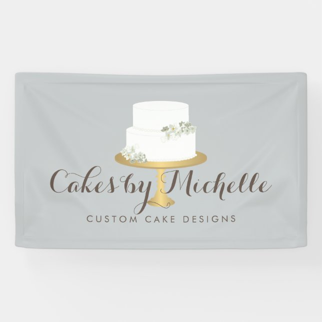 Eleganter weißer Kuchen mit floraler Torte Banner (Horizontal)