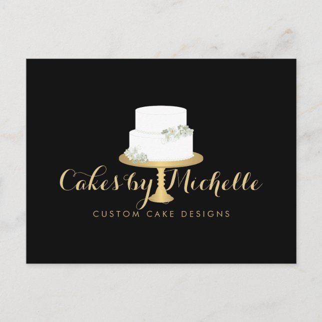 Eleganter weißer Kuchen mit Florals II Kuchen deko Postkarte (Vorderseite)