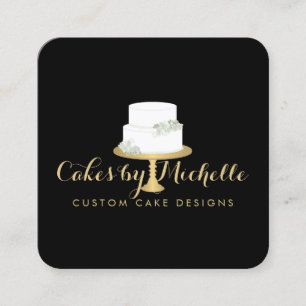 Eleganter weißer Kuchen mit Florals II Kuchen deko Quadratische Visitenkarte