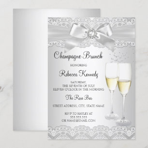 Eleganter Weißer Lace Champagne Brunch Einladung
