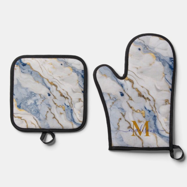Eleganter weißer Maisgold-Granit Ofenhandschuh & Topflappen-Set (Vorderseite)