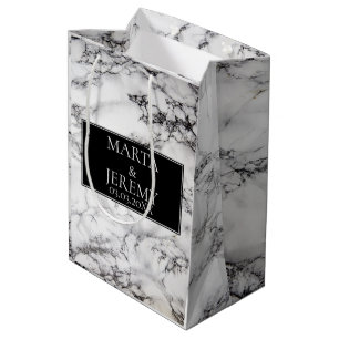 Eleganter weißer Marmor mit schwarz Mittlere Geschenktüte