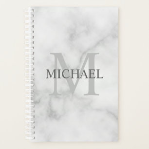 Eleganter weißer Marmor personalisiertes Monogramm Planer