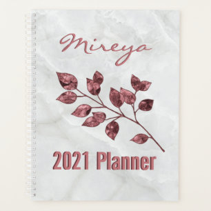 Eleganter weißer Marmor Pink Foil Blätter Personal Planer