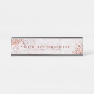 Eleganter Weißer Marmor Sparkle Rose Gold Glitzer Schreibtischnamensplakette