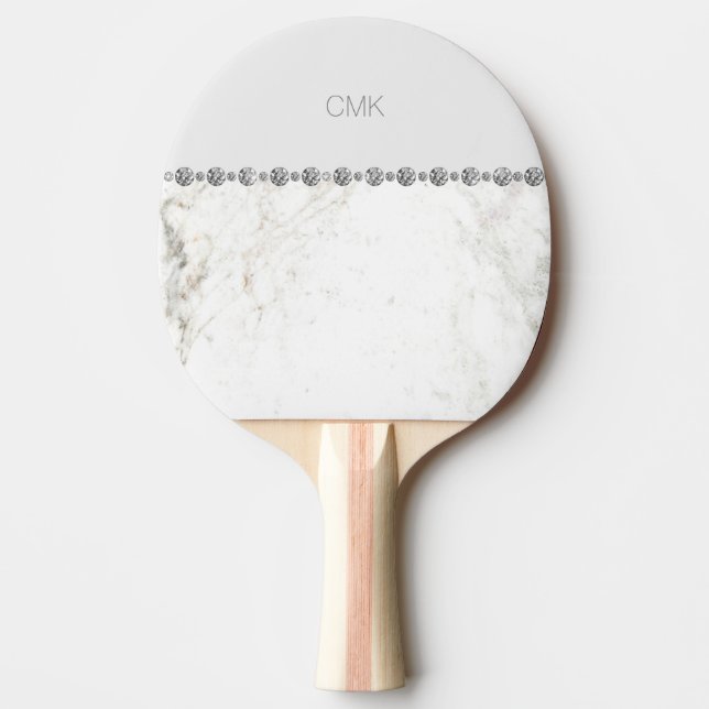 Eleganter weißer Marmor-und Diamant-Blick Tischtennis Schläger (Vorderseite)