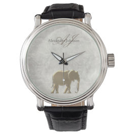 Eleganter weißer Marmor und goldener Elefant Mit M Armbanduhr