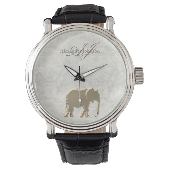 Eleganter weißer Marmor und goldener Elefant Mit M Armbanduhr (Vorderseite)