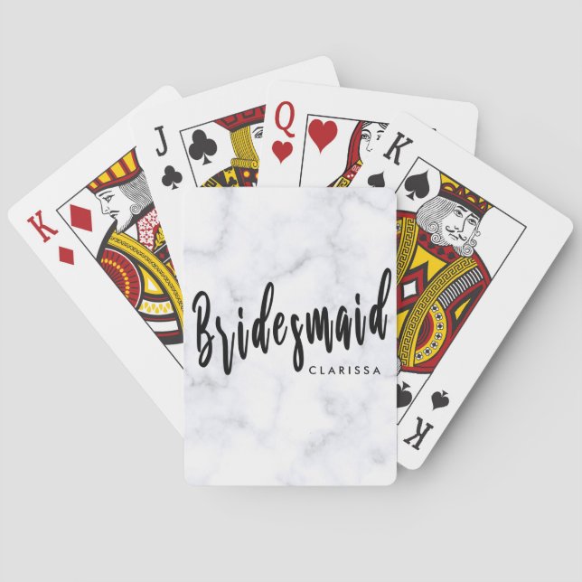 Eleganter weißer Marmor und schwarze Brautjacke Spielkarten (Rückseite)